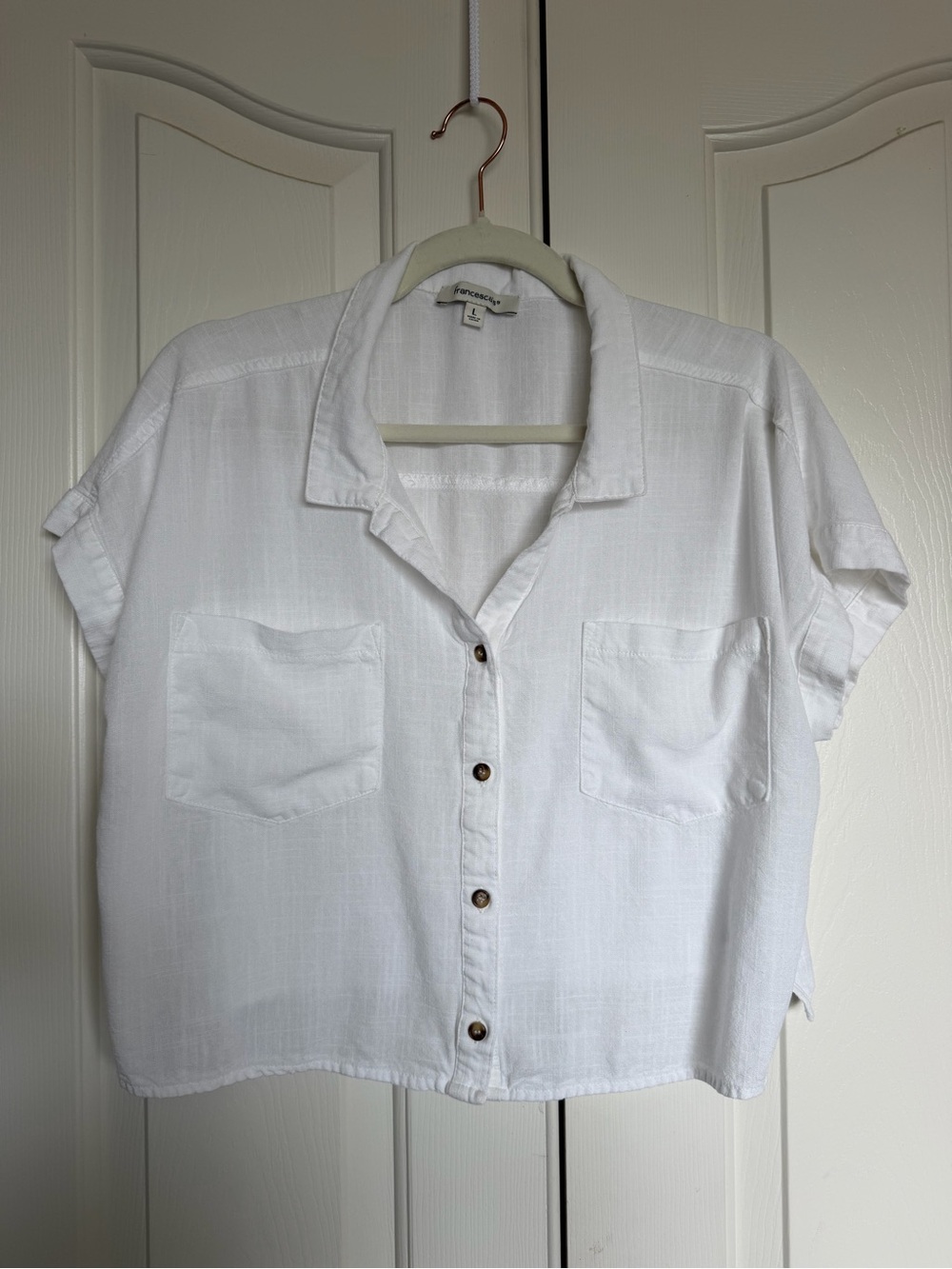 Francesca's White Linen-Look Button Shirt